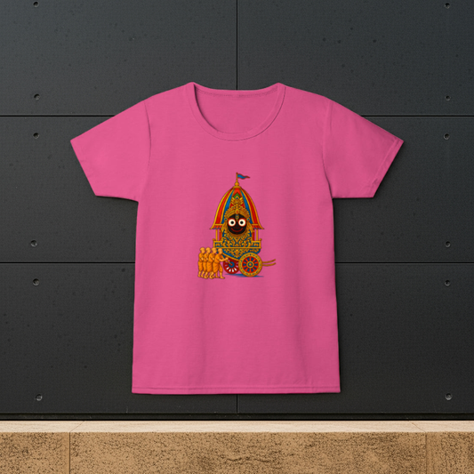 Rath Yatra Girl's T-Shirt, Colorful Chariot Festival Design | Indian Spiritual kids T-Shirt.